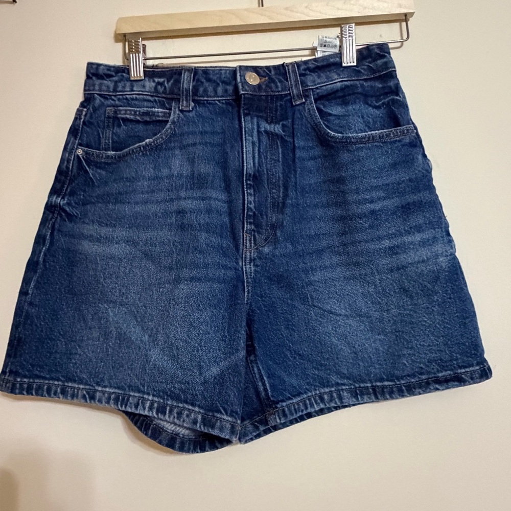Zara Dark Blue High-Waist Denim Shorts